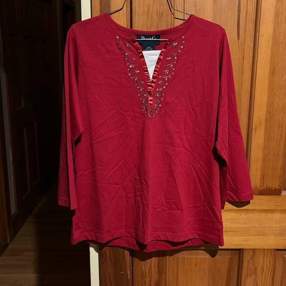 Denim&Co Tops - NWT Denim&Co Beaded Red Blouse T-shirt material Sz M
